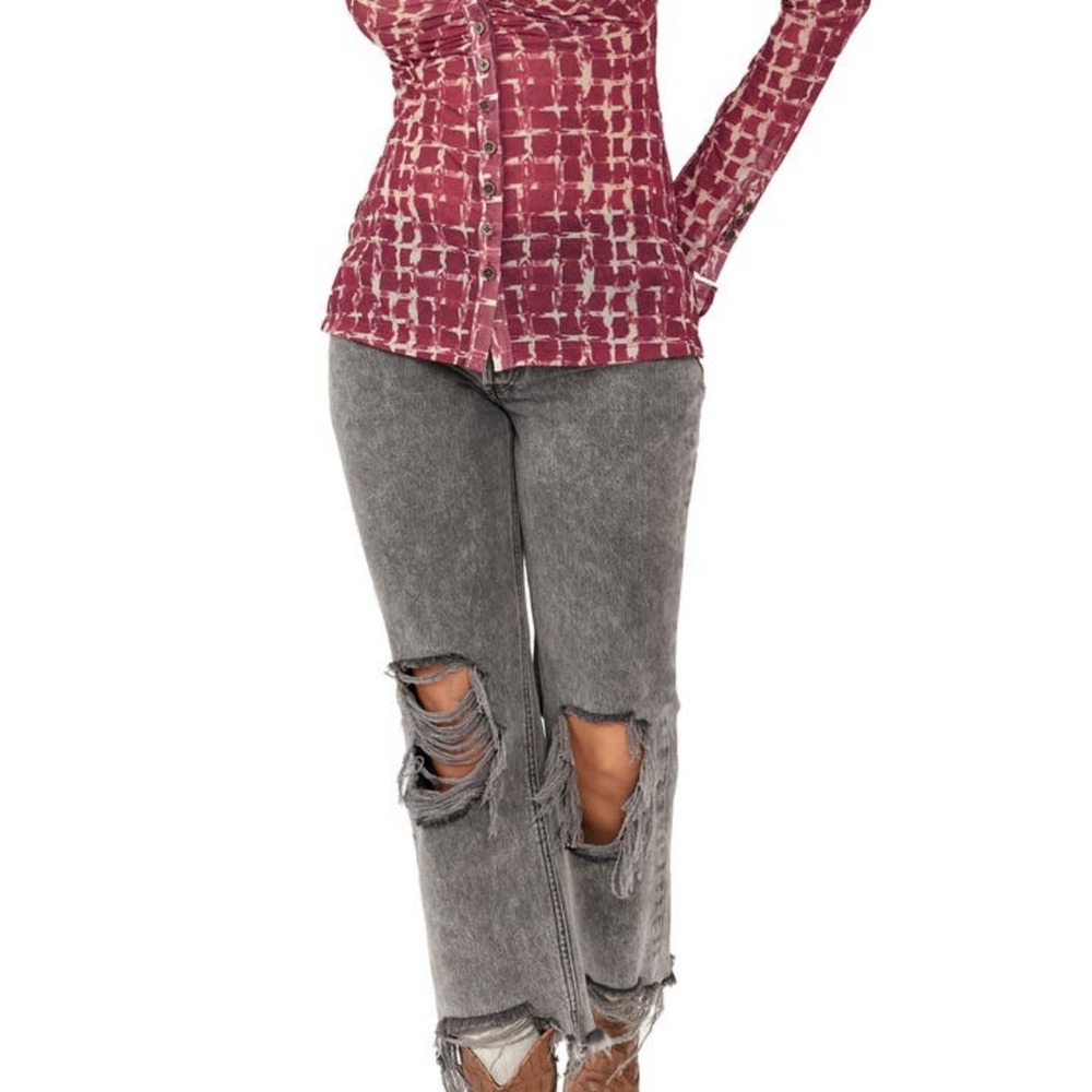 Free people lucky shirtee M in wine combo color